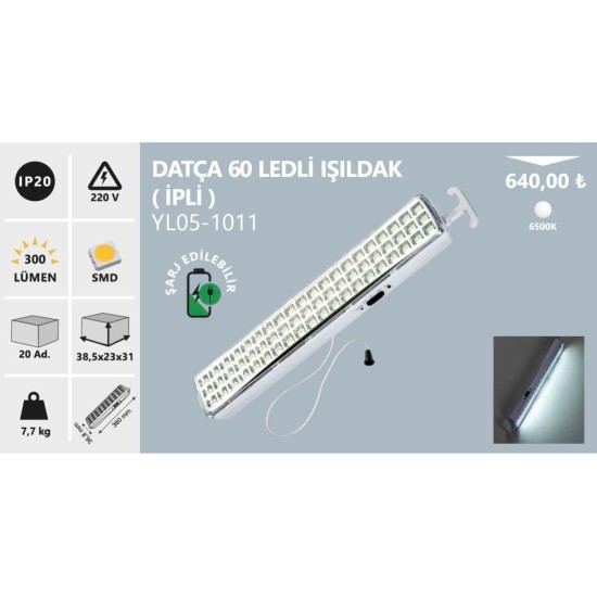 Noas Datça 60 Ledli Işıldak İpli 4W 6500K Beyaz Işık 300 Lümen 36 Cm